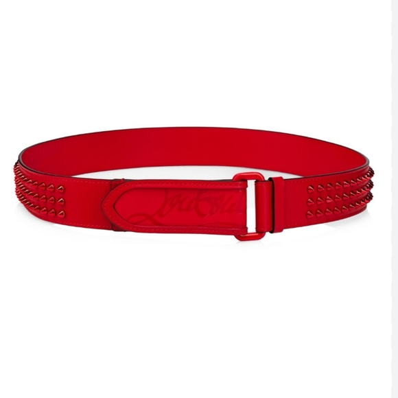 NWT$590 Louboutin Mens Loubi Sneaker Spiked Red Belt Sz 110cm, 44" - Picture 4 of 16